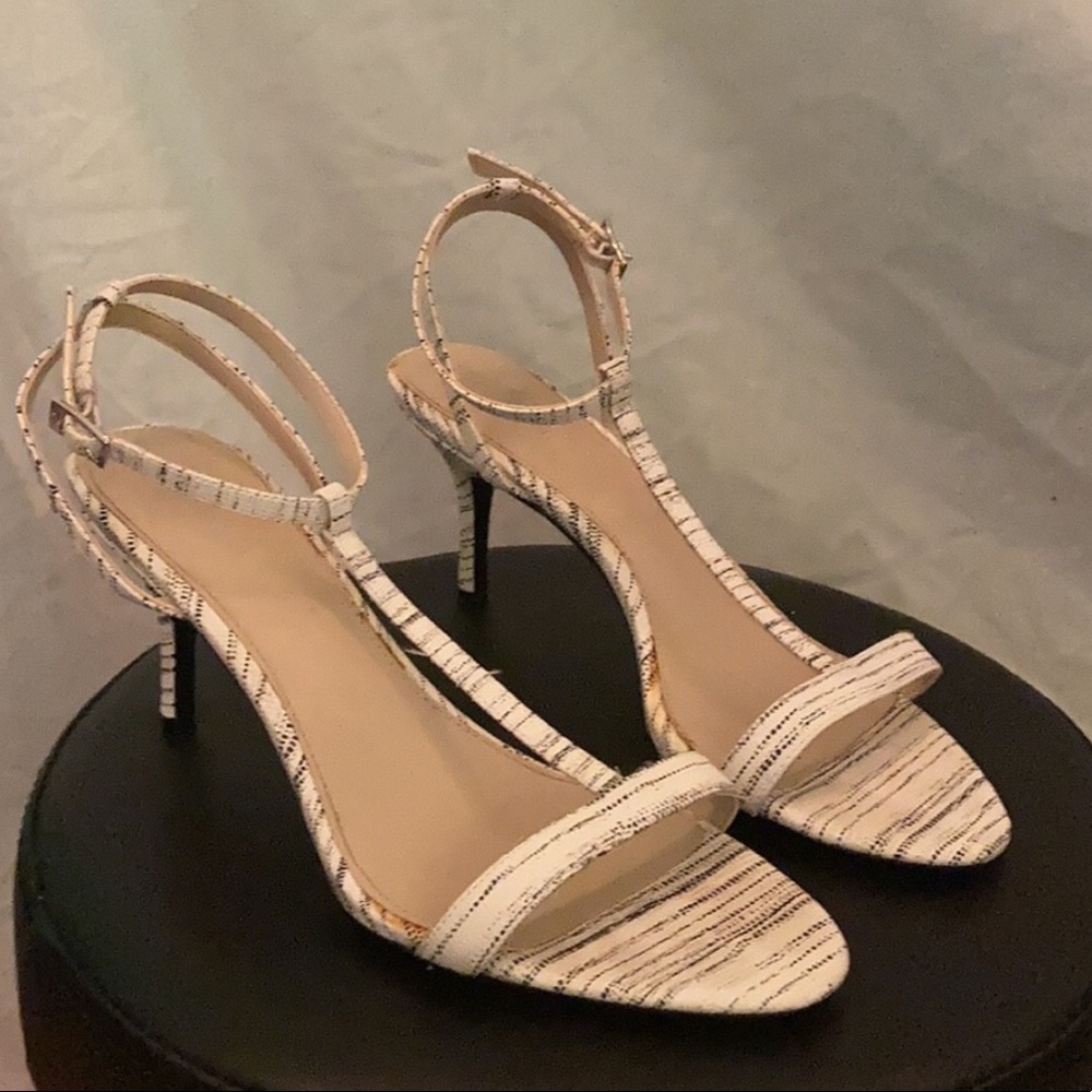 Calvin Klein White and Black Strappy Stiletto Short Heel